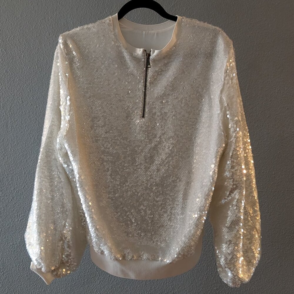 Ted Baker Ivory Leipa Sequin Sweatshirt Sz 4 - Picture 3 of 9